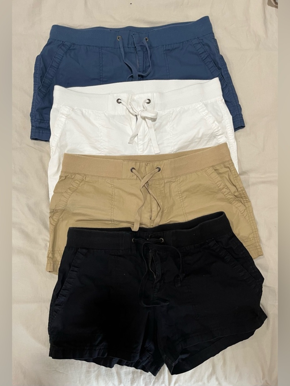 a.n.a Women’s Cargo Shorts Pack - Blue, White, Tan, Black